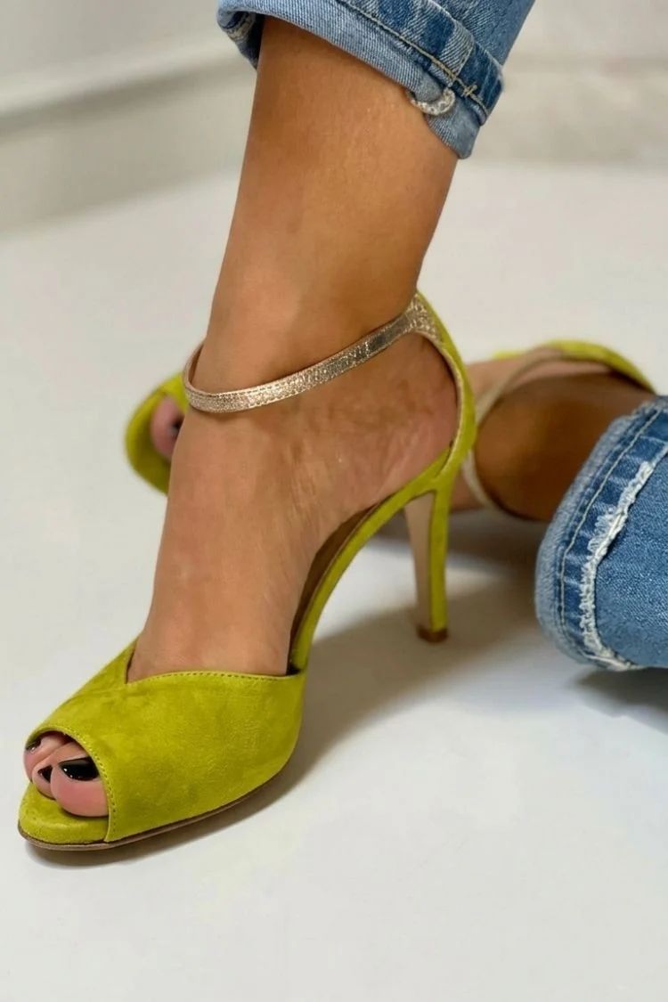 Glitter Open-Toe Stilettos with Ankle Strap and Buckle