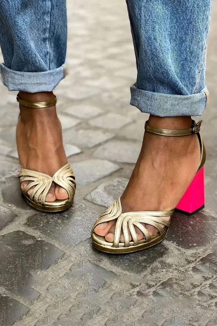 Cut-Out Sandals with Ankle Strap, Open Toe and Chunky Heel