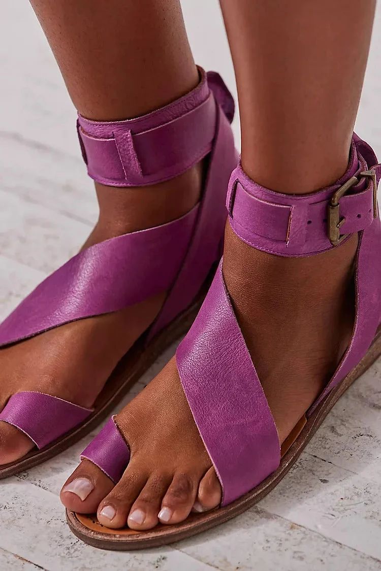 Purple Sandals with Ankle Strap, Buckle and Toe Loop