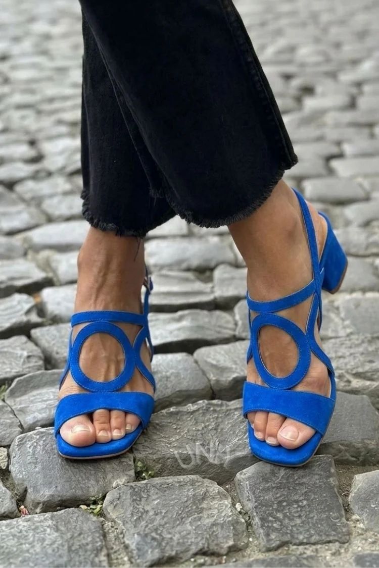 Yellow Cut-Out Square-Toe Slingback Heeled Sandals