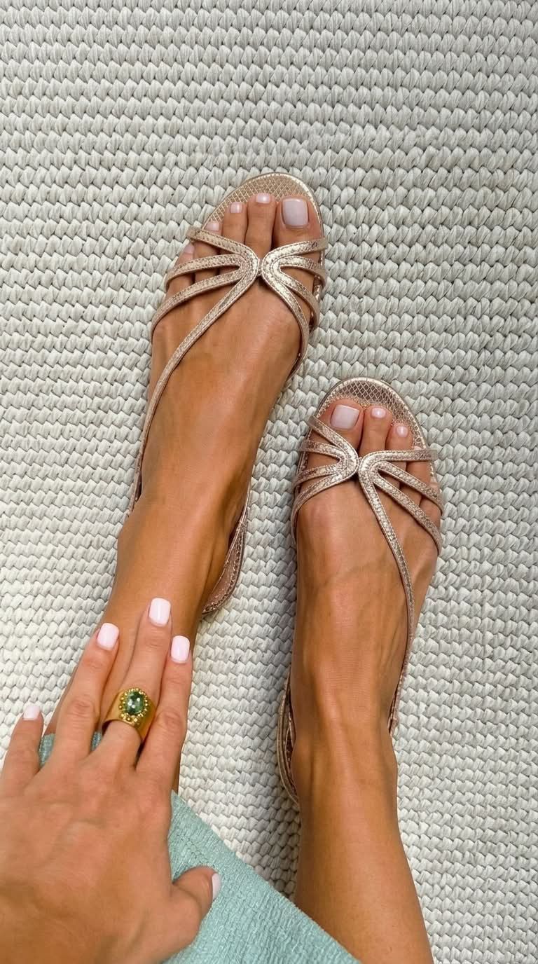 Metallic Snakeskin-Effect Sandals with Embossed Straps
