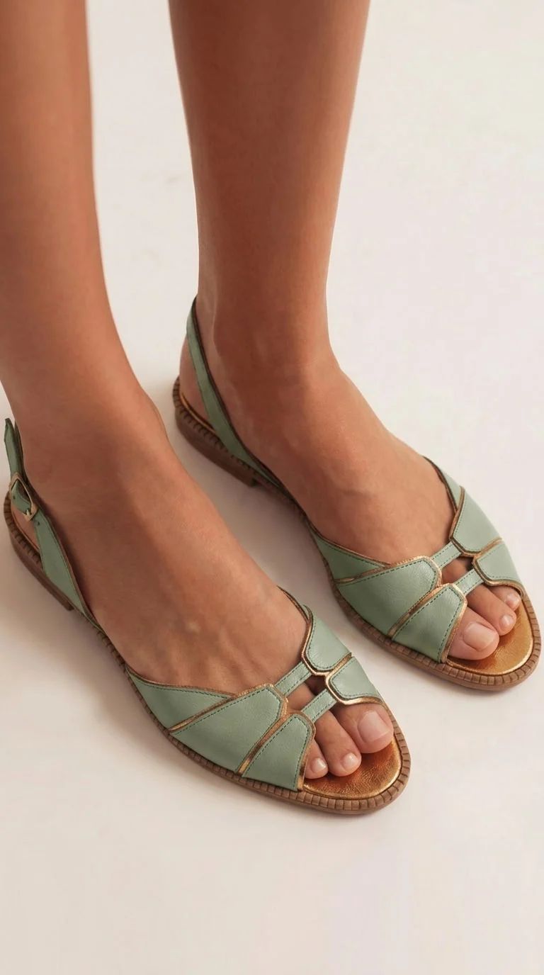 Blue and Gold Metallic Open-Toe Slingback Flats