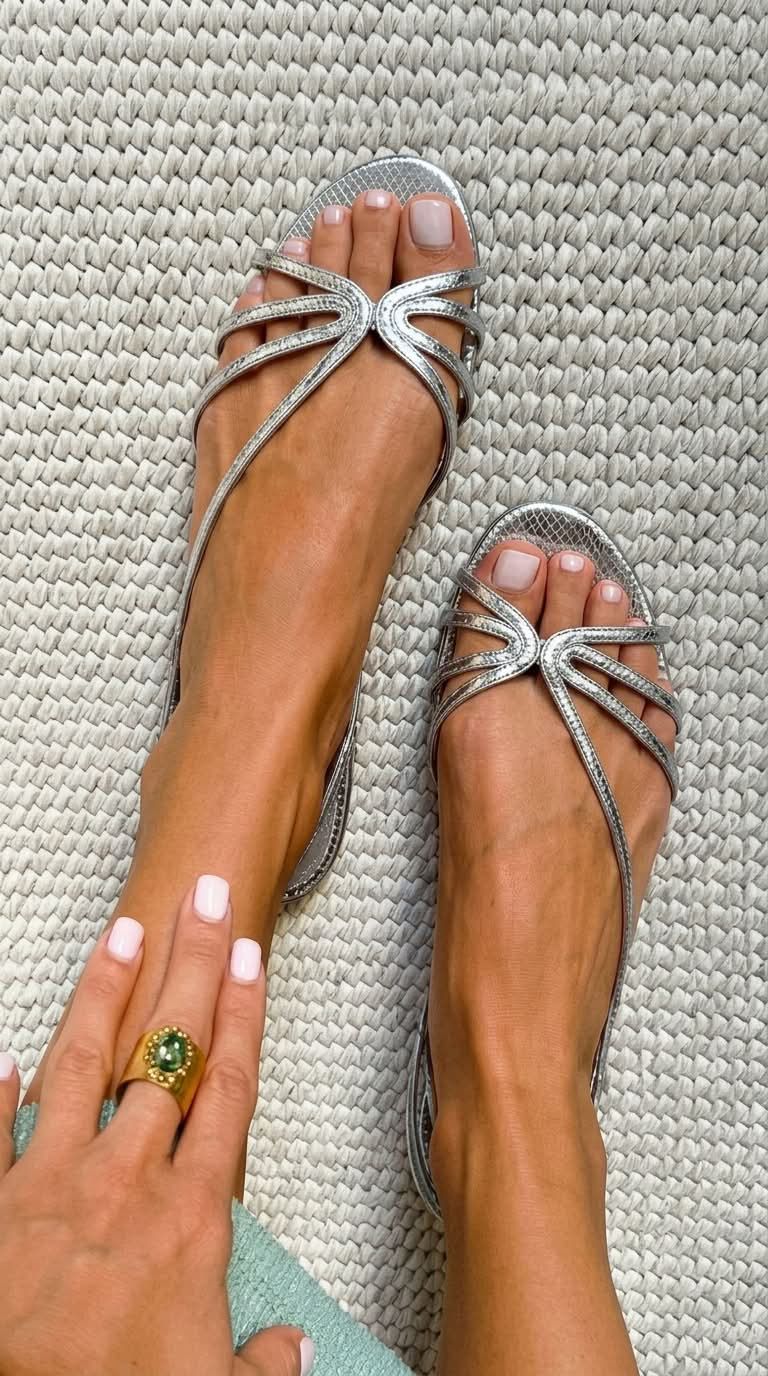 Metallic Snakeskin-Effect Sandals with Embossed Straps