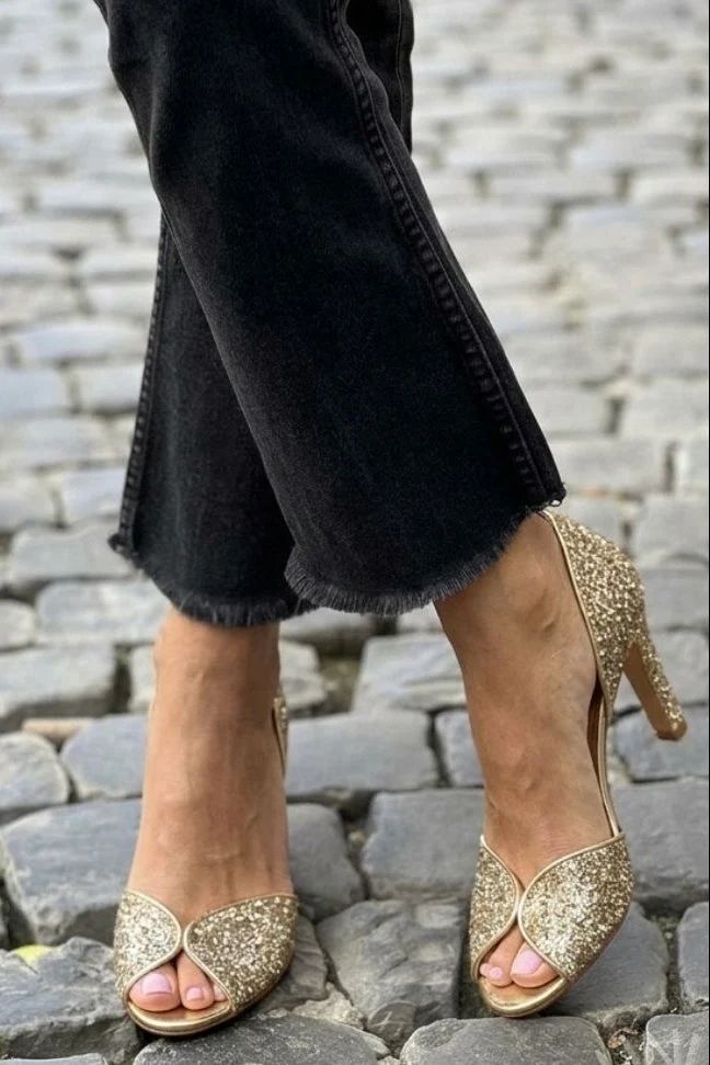Elegant Sparkling Gold Open-Toe D'Orsay High Heels