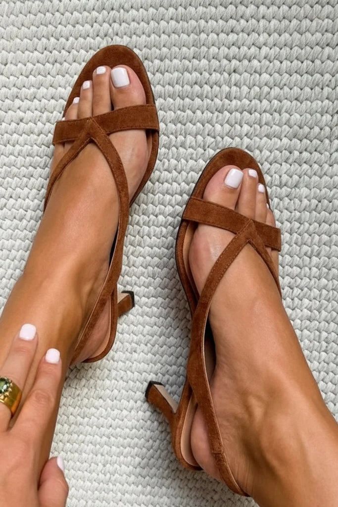 Elegant Brown Faux Suede Summer Stiletto Sandals