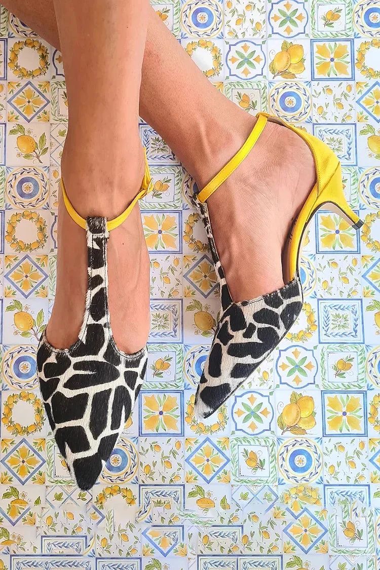 Animal-Print Stilettos with Colour-Block Straps