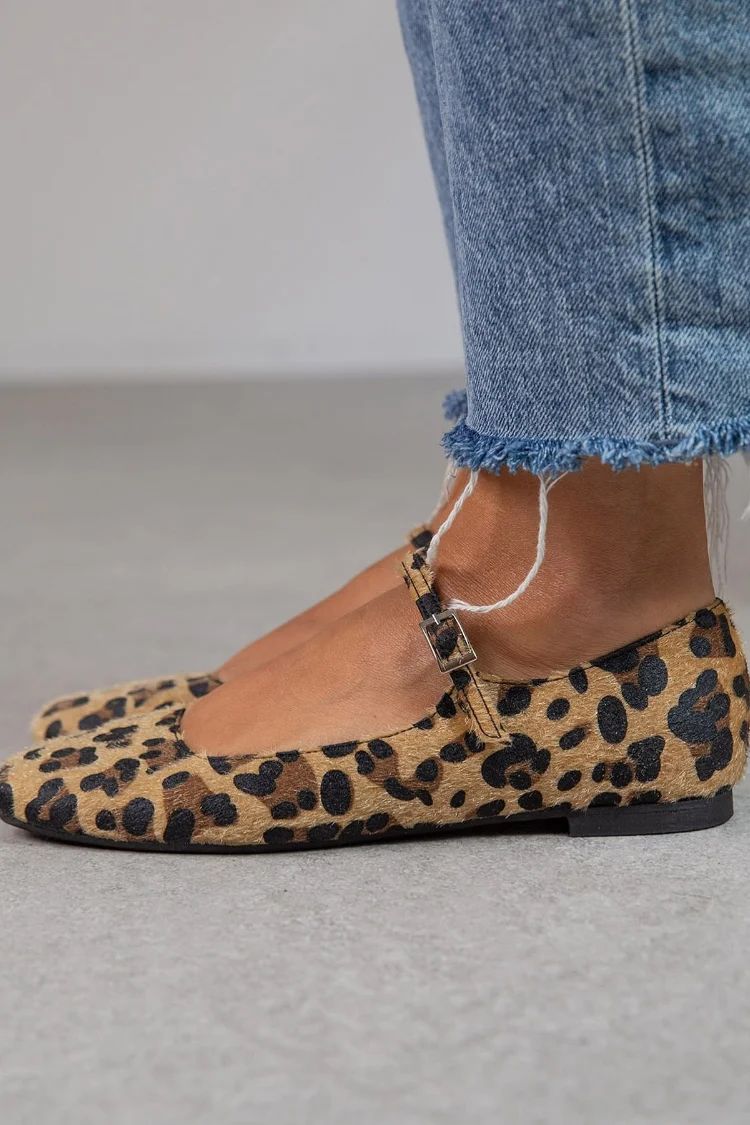 Leopard-Print Flats with Adjustable Strap