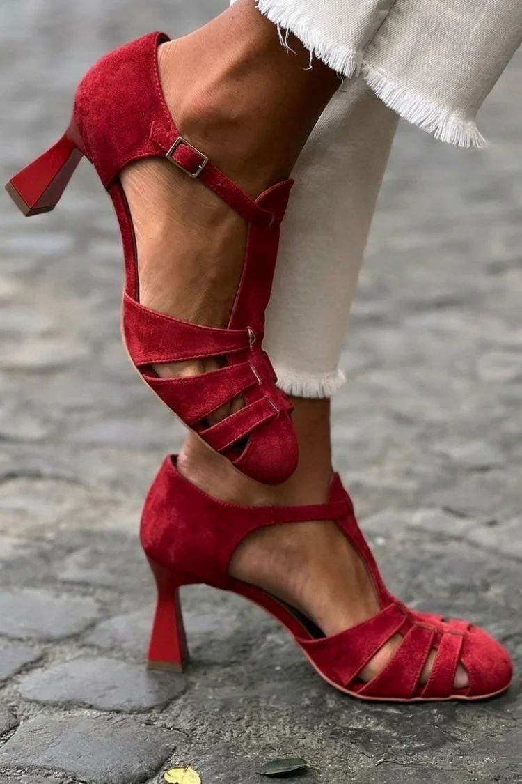 Green Crochet Cut-Out Closed-Toe Heeled Sandals