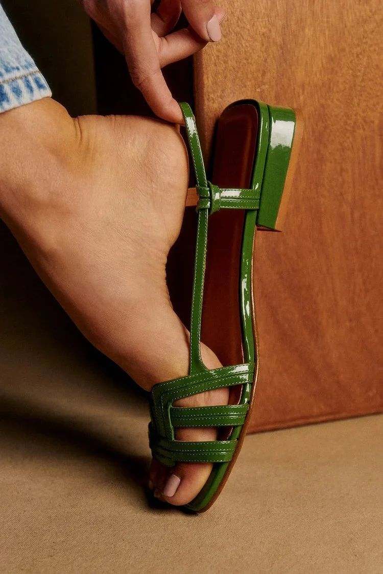 Green Solid-Colour Open-Toe Cut-Out Sandals