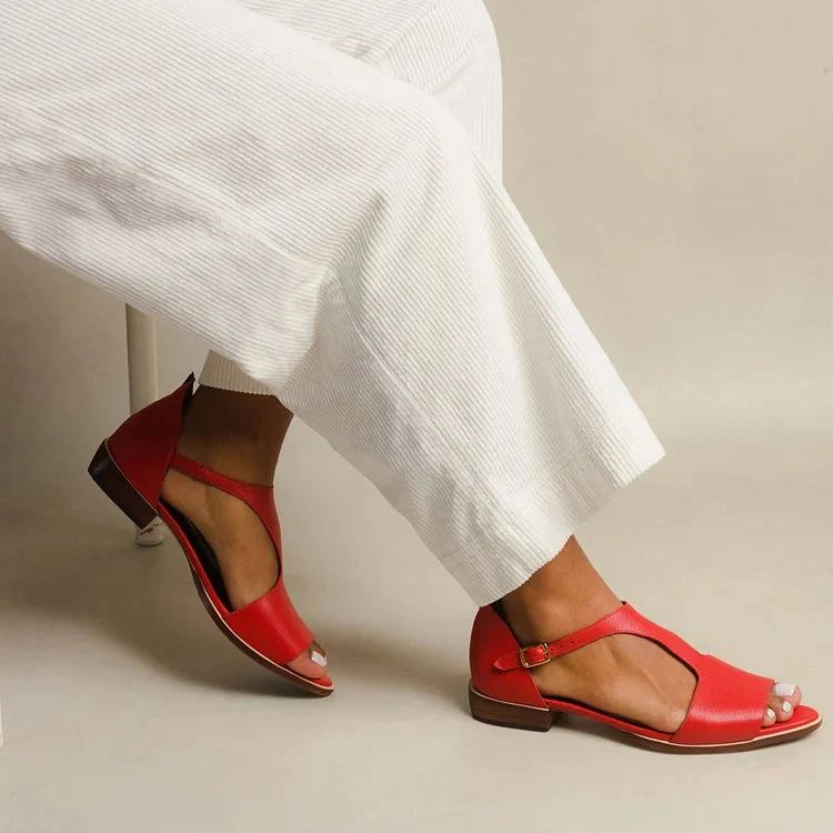 Casual Pointed Peep-Toe Cut-Out Sandals with T-Bar Strap