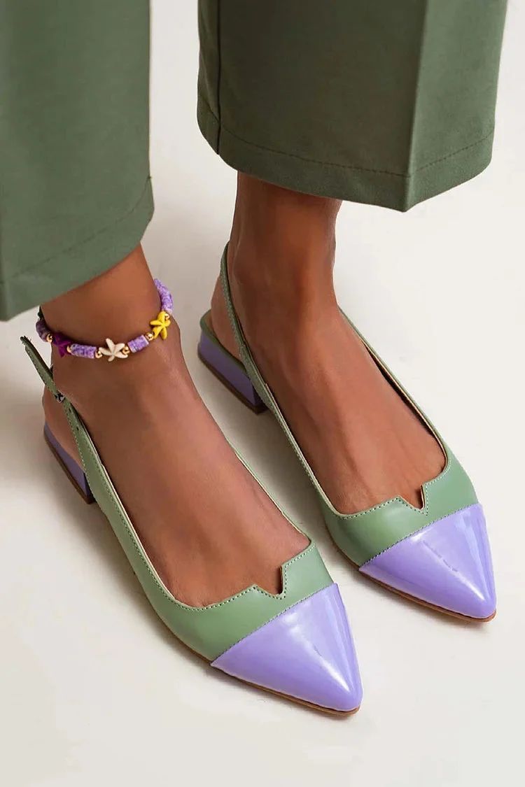 Colour-Block Pointed-Toe Slingback Flats with Buckle and Cut-Outs
