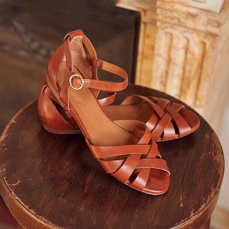 Solid-Colour Peep-Toe Cut-Out Sandals with Ankle Strap and Buckle