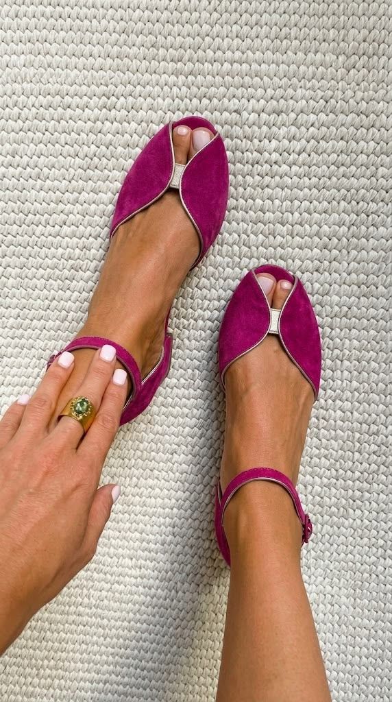 Chic Blue Suede Peep-Toe Flats with Metallic Trim