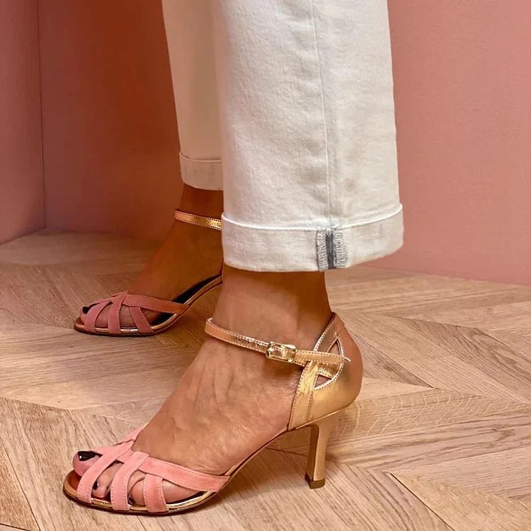 Colour-Block Peep-Toe Cut-Out Stilettos