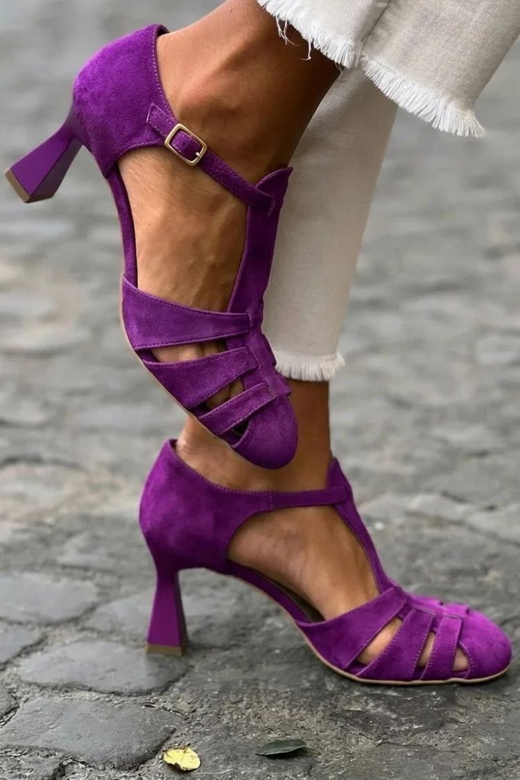 Green Crochet Cut-Out Closed-Toe Heeled Sandals