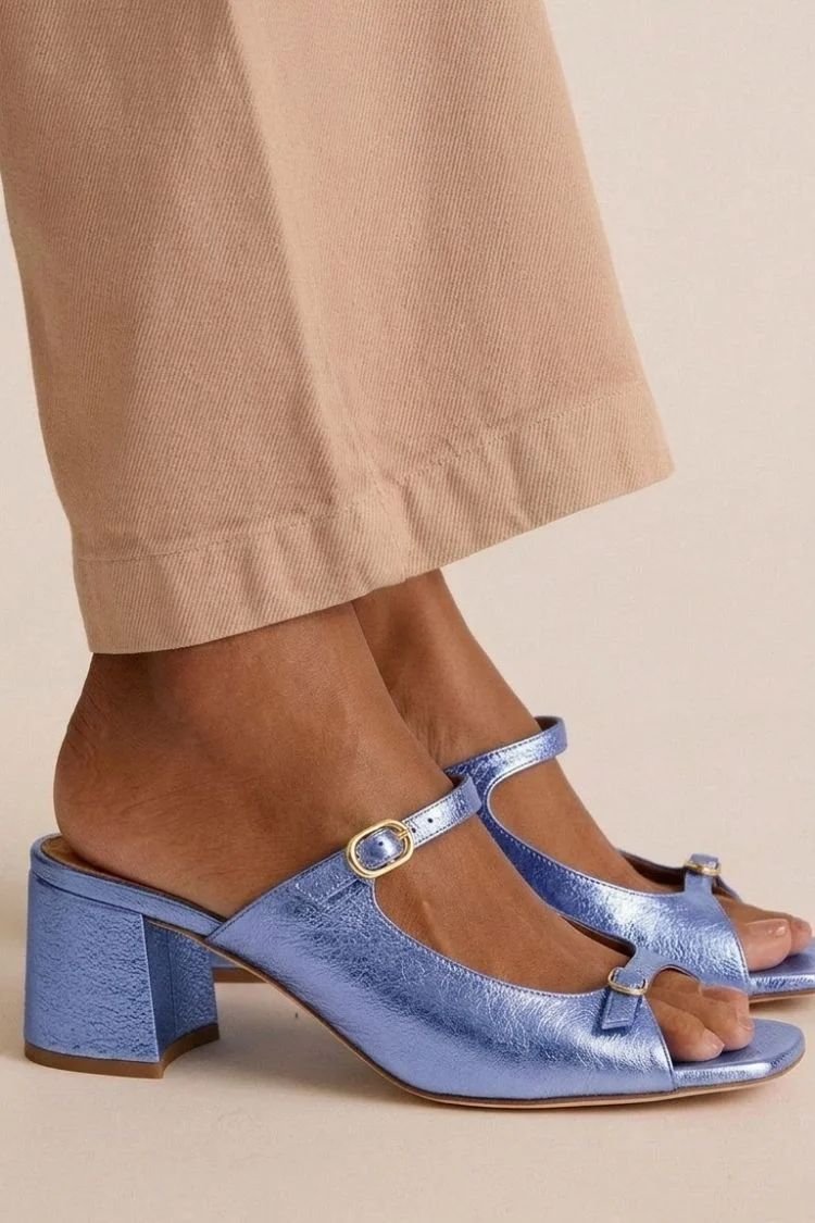 Gold Colour-Block Cut-Out Slingback Block Heels