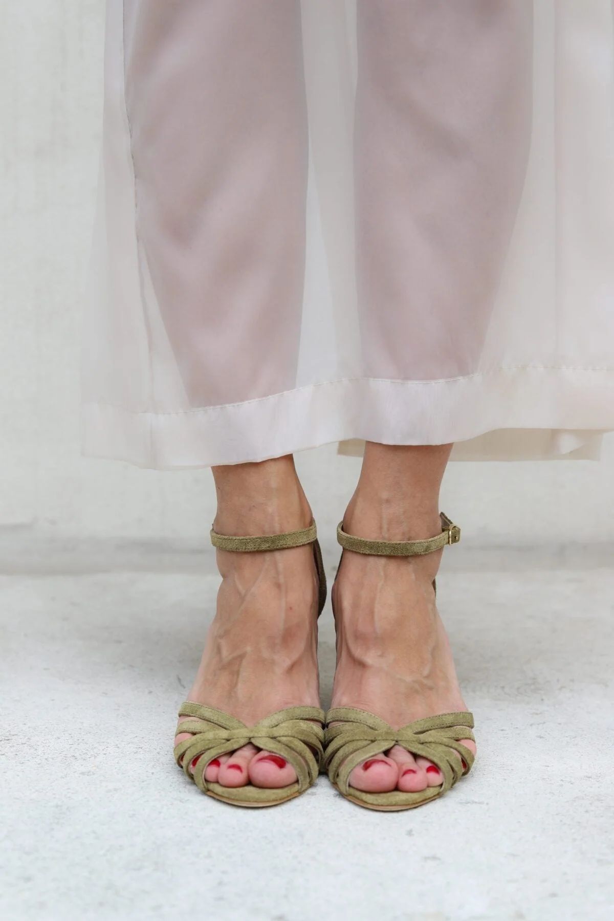 Red Suede Open-Toe Sandals with Crossover Straps
