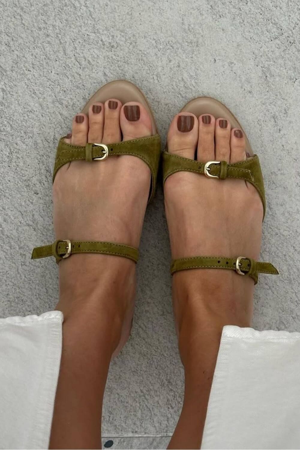 Suede Peep-Toe Sandals with Buckle and Straps