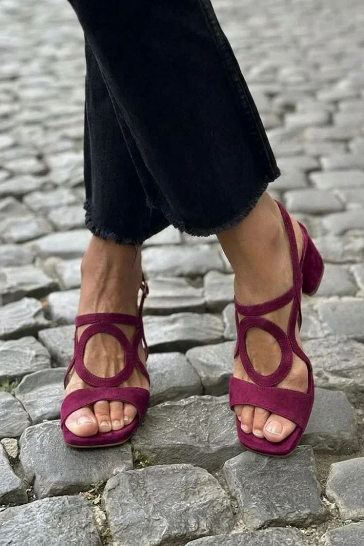 Yellow Cut-Out Square-Toe Slingback Heeled Sandals
