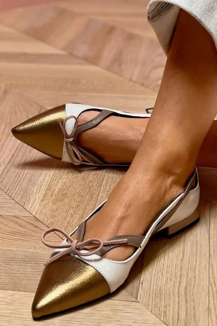 Pointed-Toe Cut-Out Flats with Colour-Block Stitching