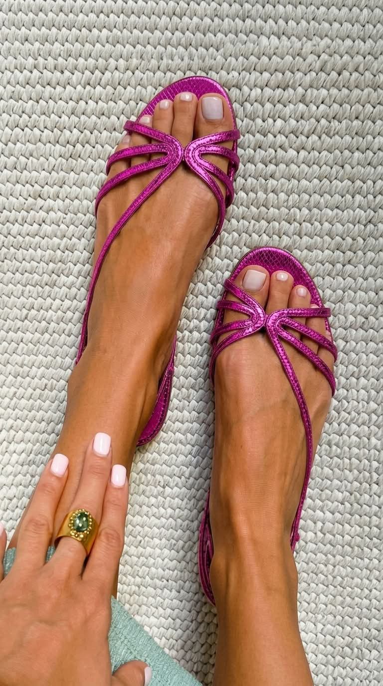 Metallic Snakeskin-Effect Strappy Sandals