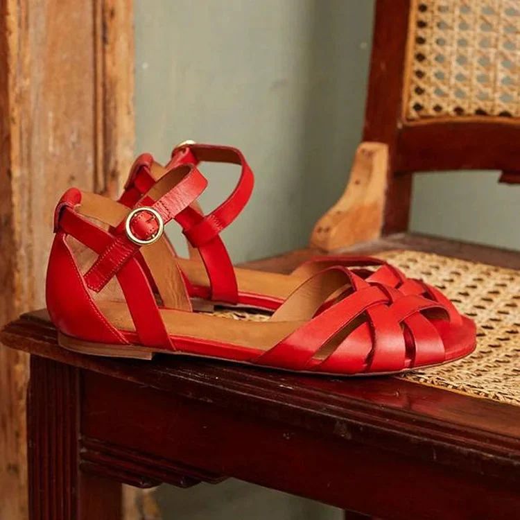 Solid-Colour Peep-Toe Cut-Out Sandals with Ankle Strap and Buckle