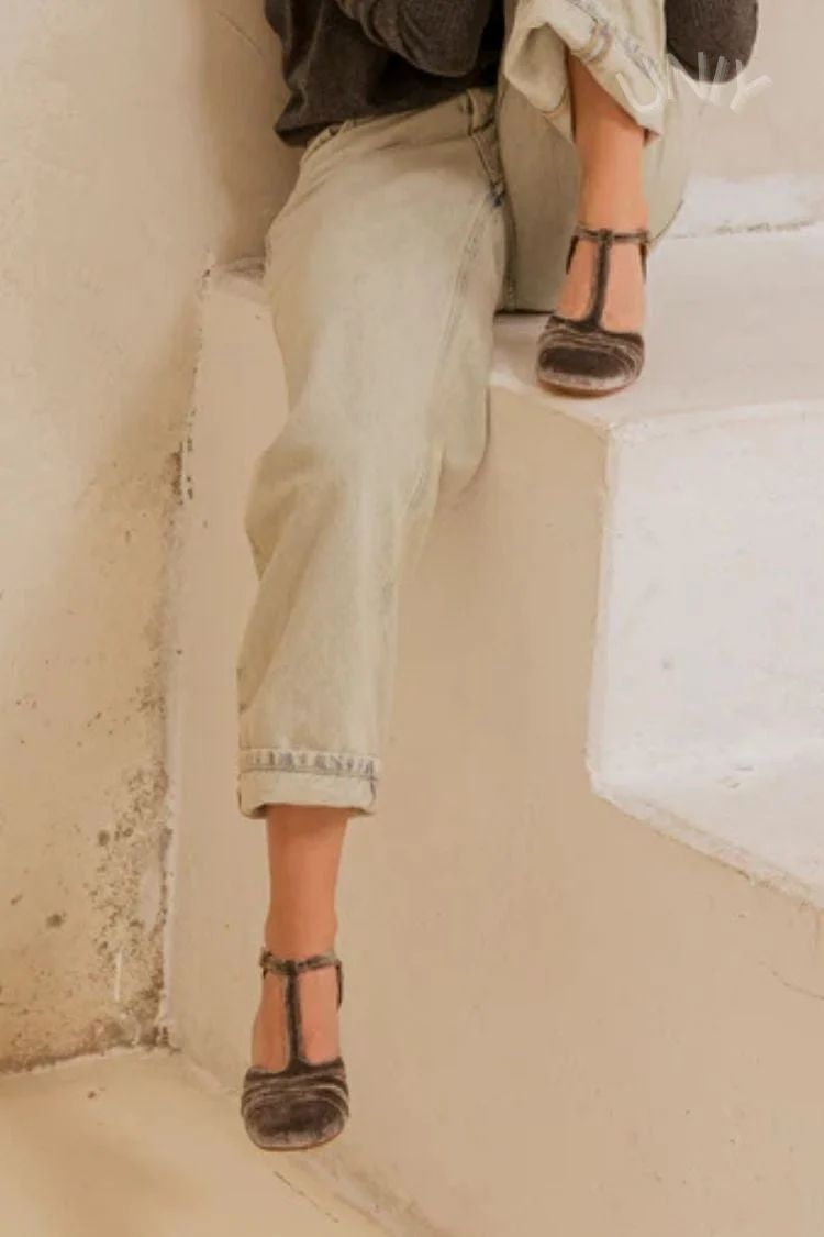 Velvet Cut-Out Block Heels with Buckle and T-Bar Strap
