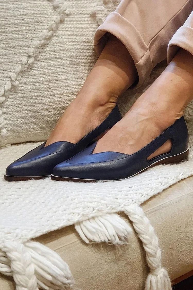 Casual Navy Pointed-Toe Cut-Out Slip-On Flats