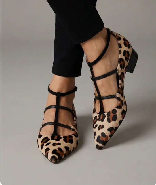 Aurora | Heeled Shoes with Leopard-Print Strap