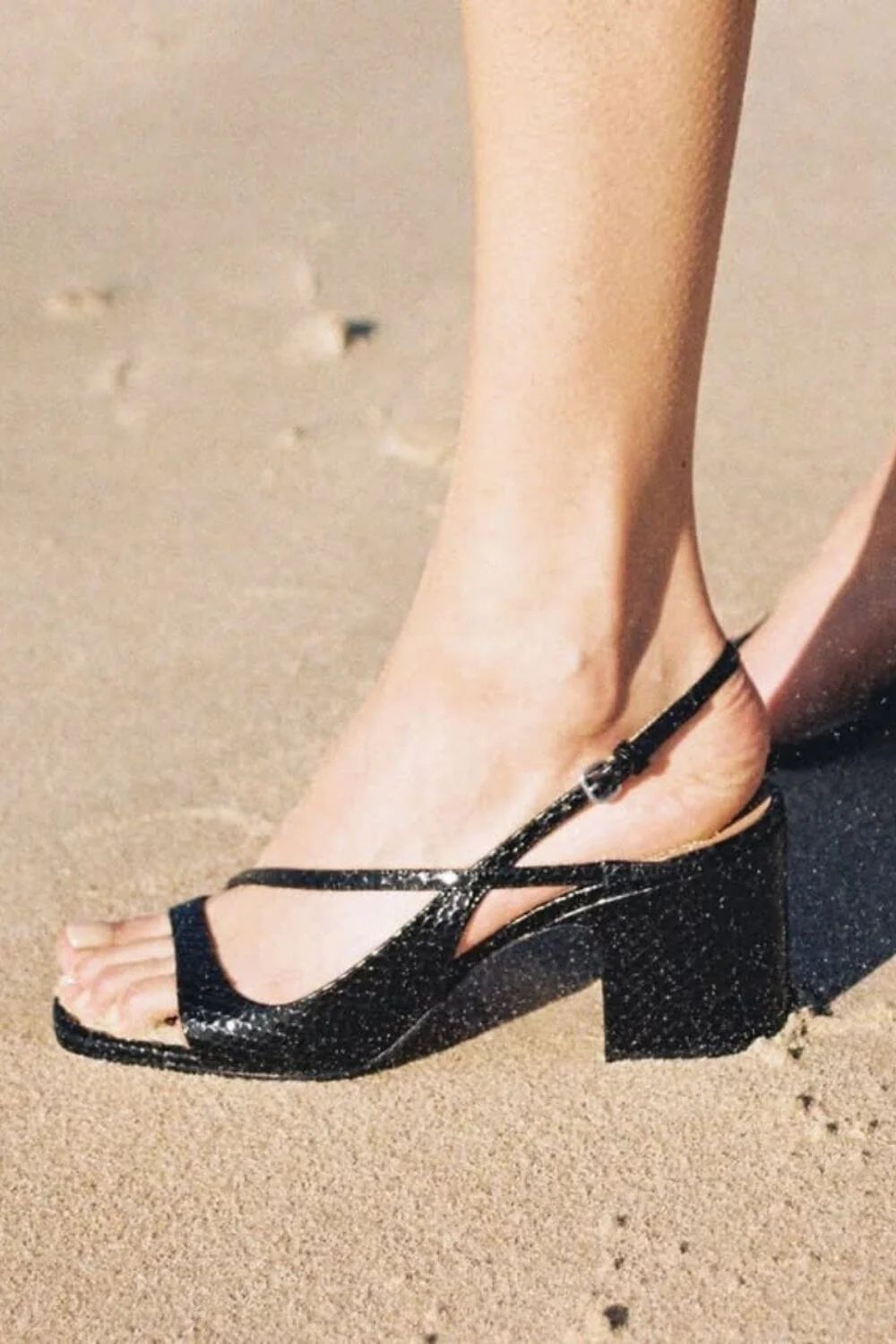 Metallic Strappy Sandals with Block Heel