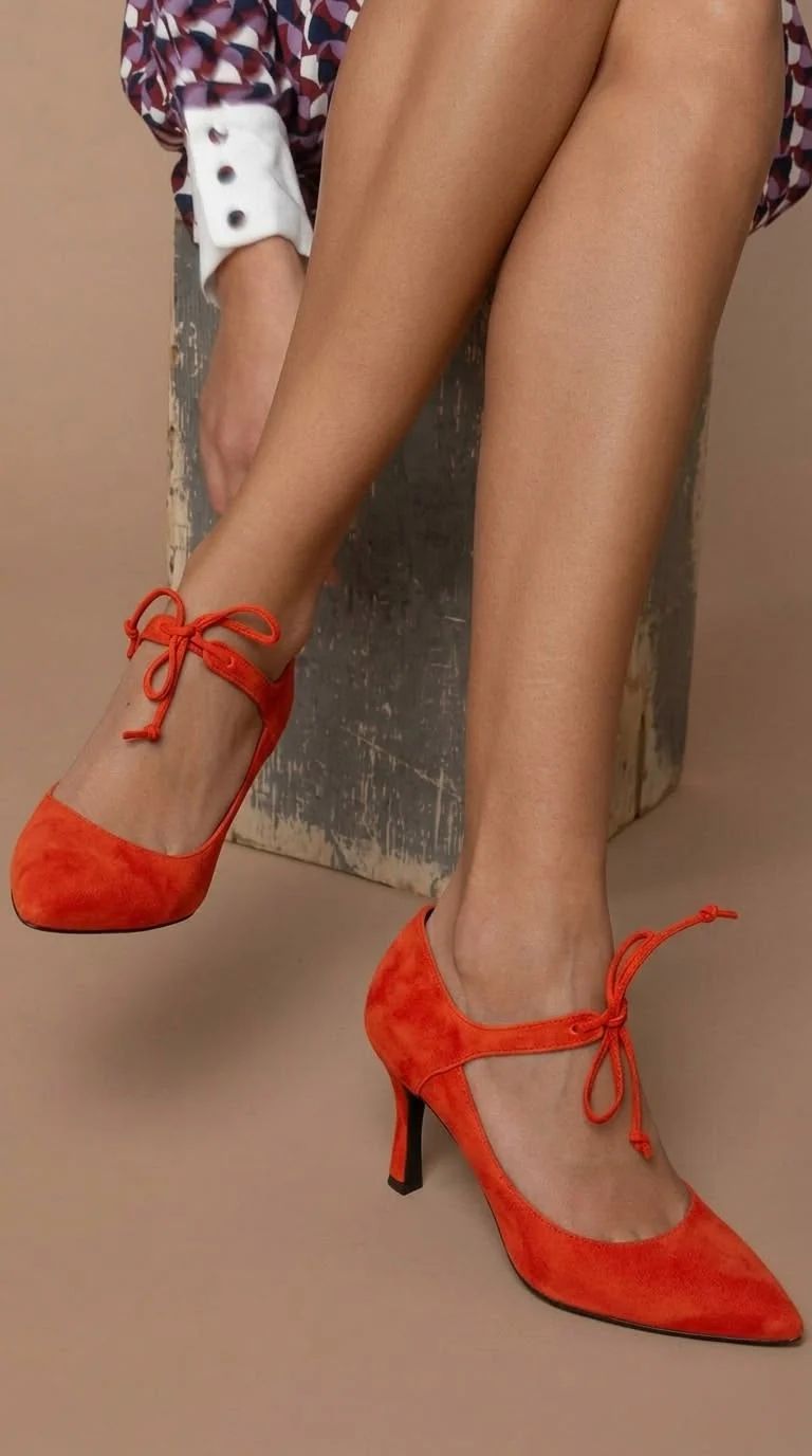 Suede Pointed-Toe Mid-Heel Court Shoes with Bow