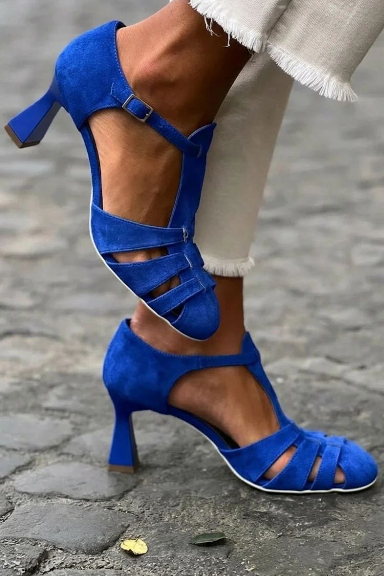 Green Crochet Cut-Out Closed-Toe Heeled Sandals