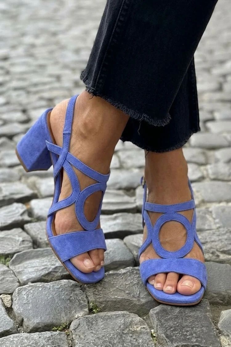 Yellow Cut-Out Square-Toe Slingback Heeled Sandals
