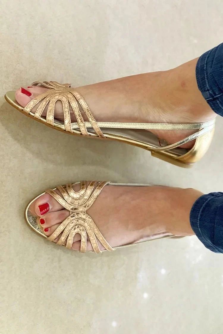 Shiny Metallic Peep-Toe Cut-Out Sandals