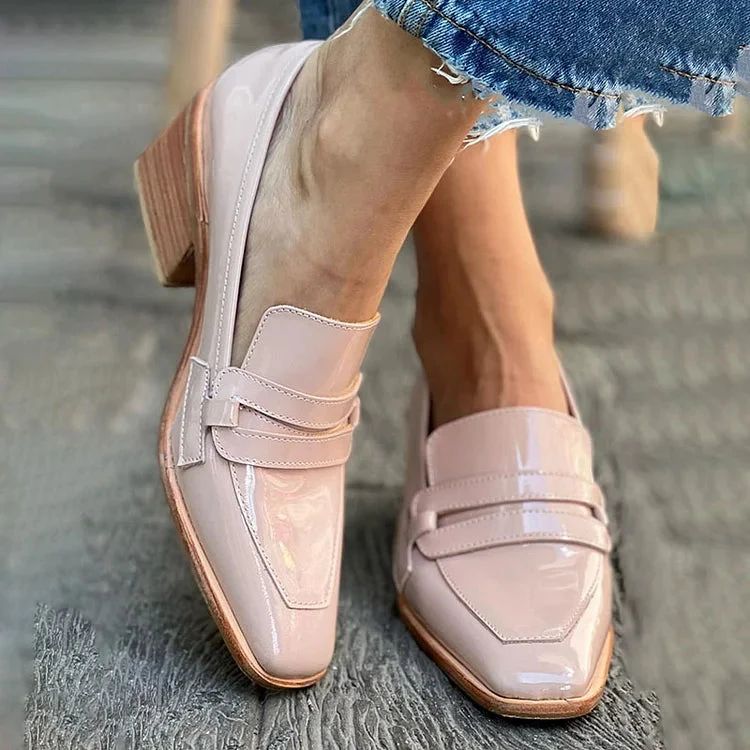 Pink Patent Leather Square-Toe Chunky Loafers