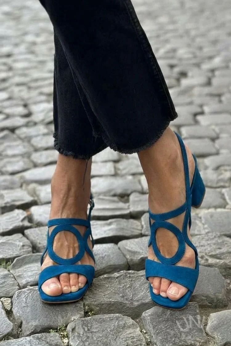 Yellow Cut-Out Square-Toe Slingback Heeled Sandals