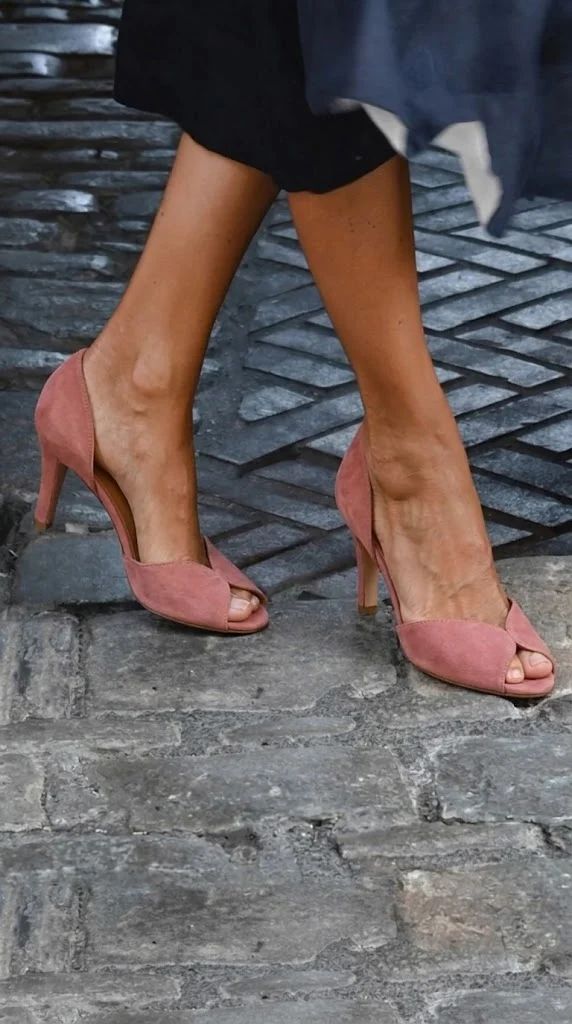 Dusty Pink Suede Peep-Toe D'Orsay Stilettos