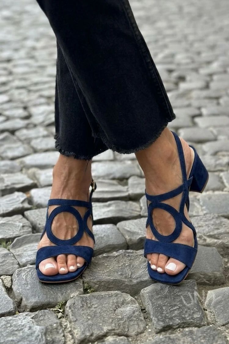 Yellow Cut-Out Square-Toe Slingback Heeled Sandals