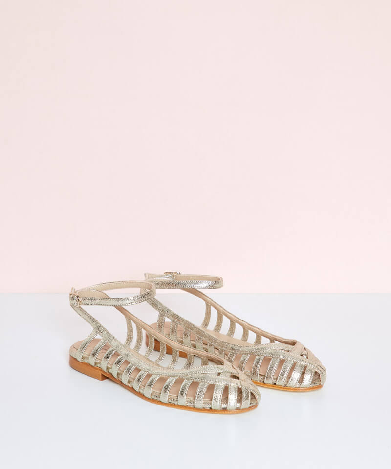 Silver Cut-Out Round-Toe Sandals with Ankle Strap