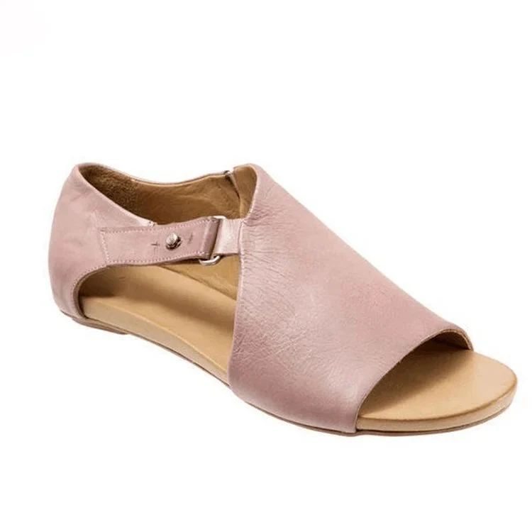 Solid-Colour Asymmetric Peep-Toe Cut-Out Sandals with Buckle Strap