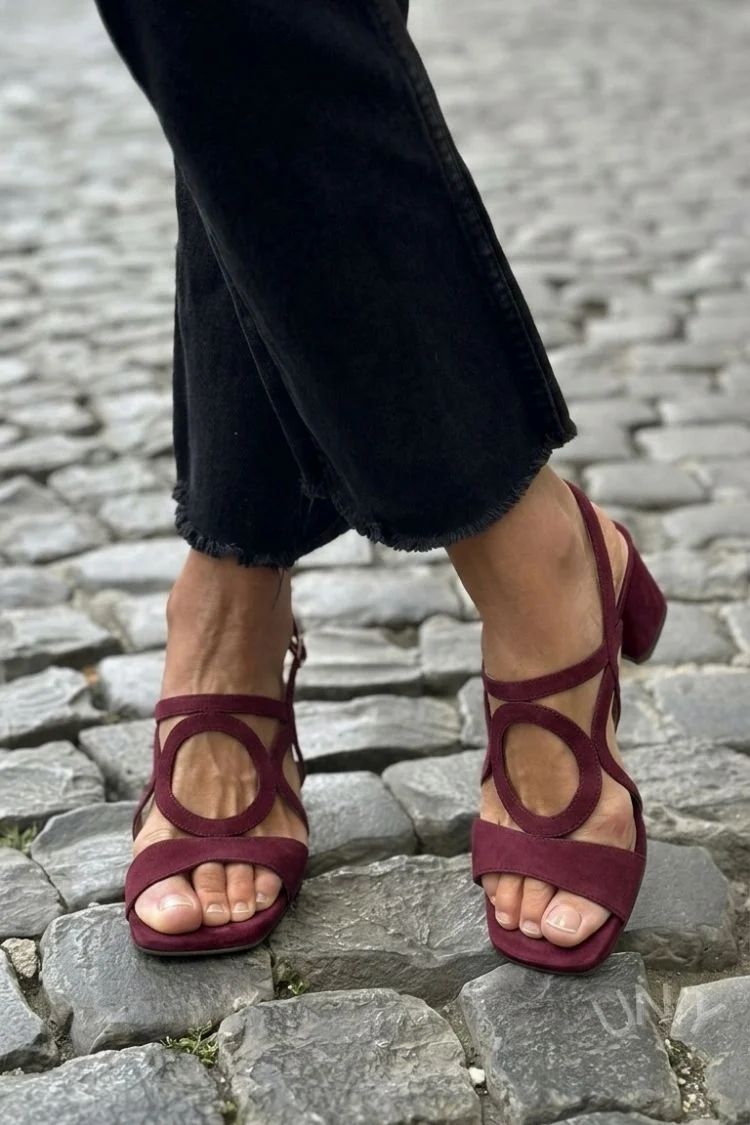 Yellow Cut-Out Square-Toe Slingback Heeled Sandals