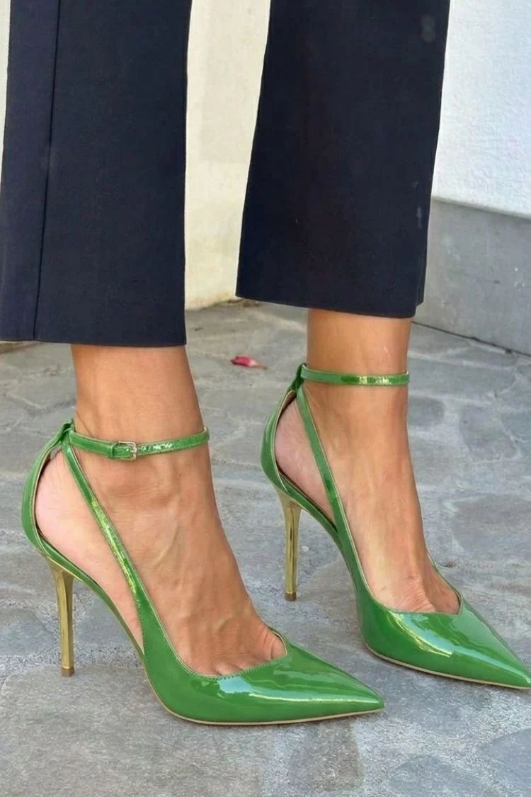 Black Patent Stilettos with Ankle Strap