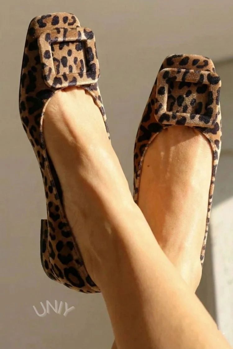 Velvet Square-Toe Flats with Buckle