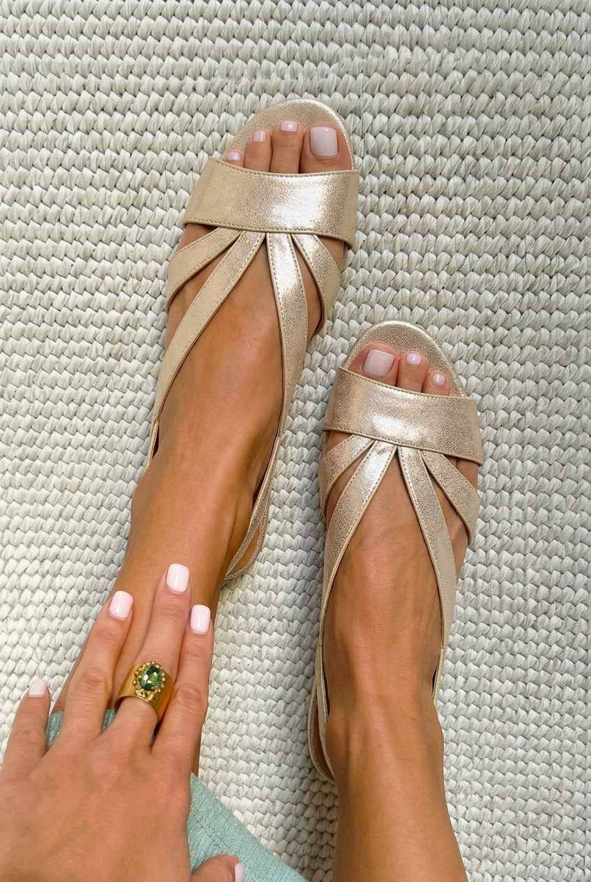 Metallic Flat Open-Toe Strappy Slingback Sandals [Pre-Order]