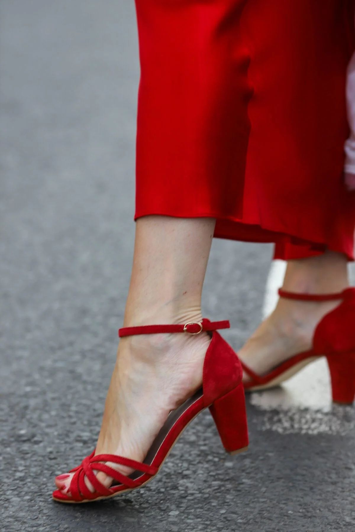 Red Suede Open-Toe Sandals with Crossover Straps