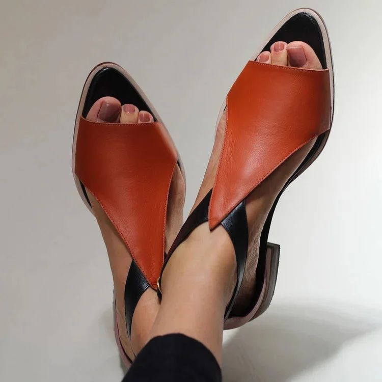 Casual Colour-Block Pointed Peep-Toe Cut-Out Sandals