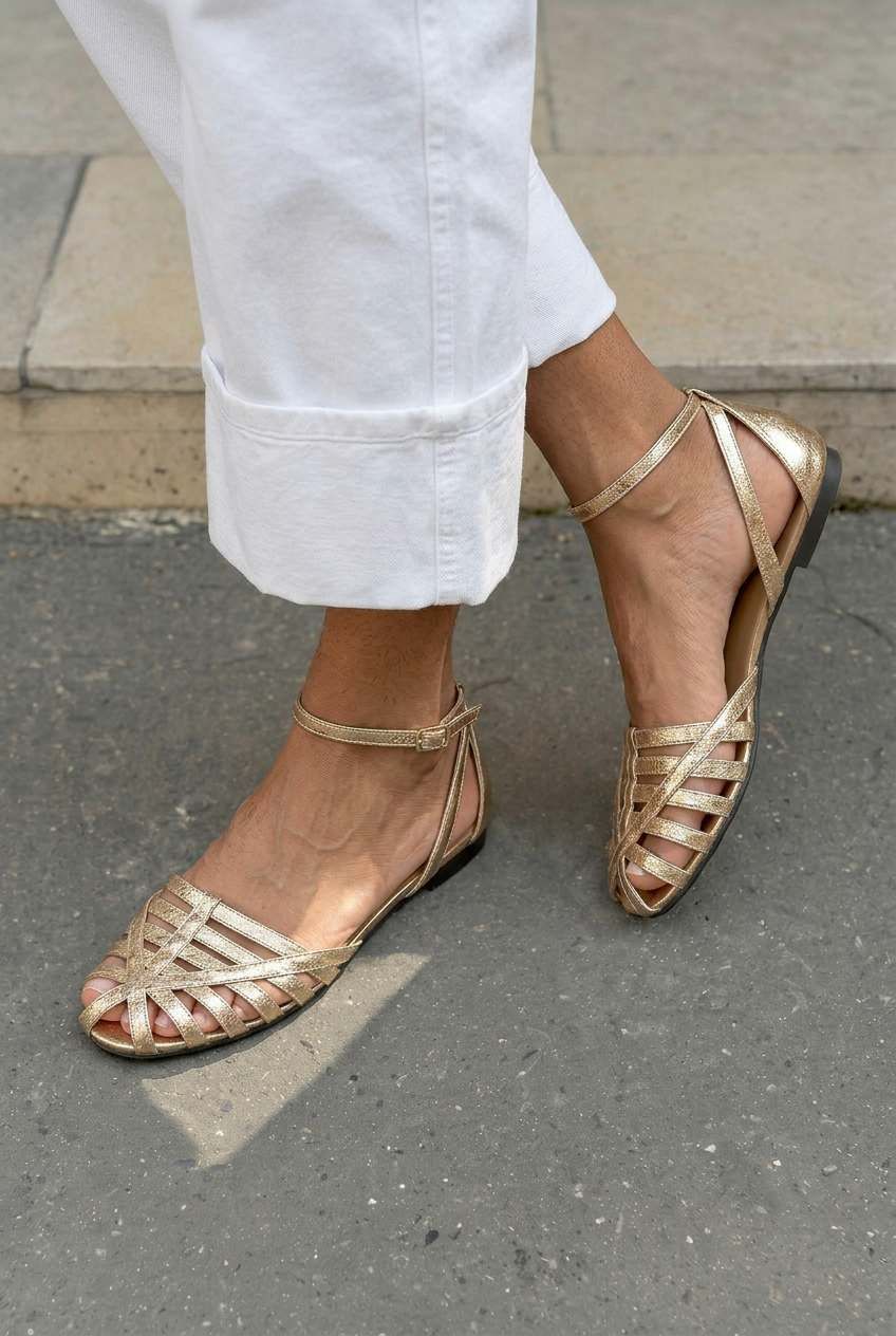 Woven Flat Closed-Toe Sandals with Ankle Strap [Pre-Order]