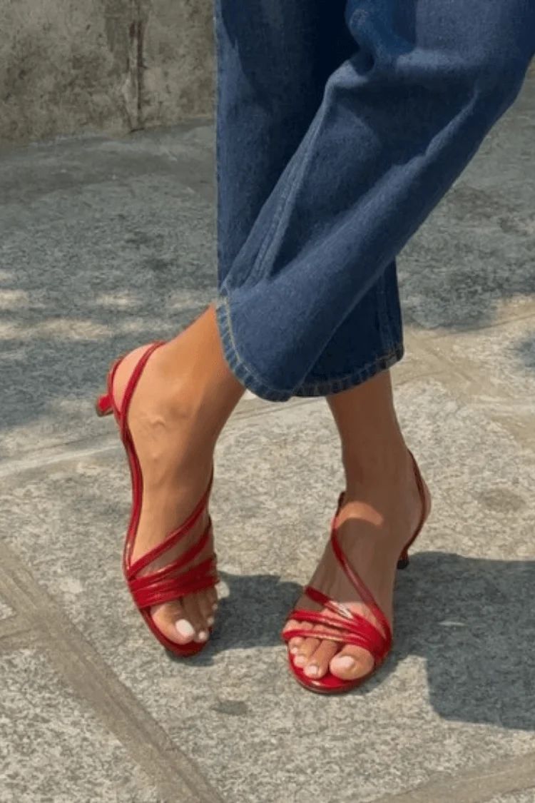 Metallic Open-Toe Sandals with Ankle Strap and Crossover Straps
