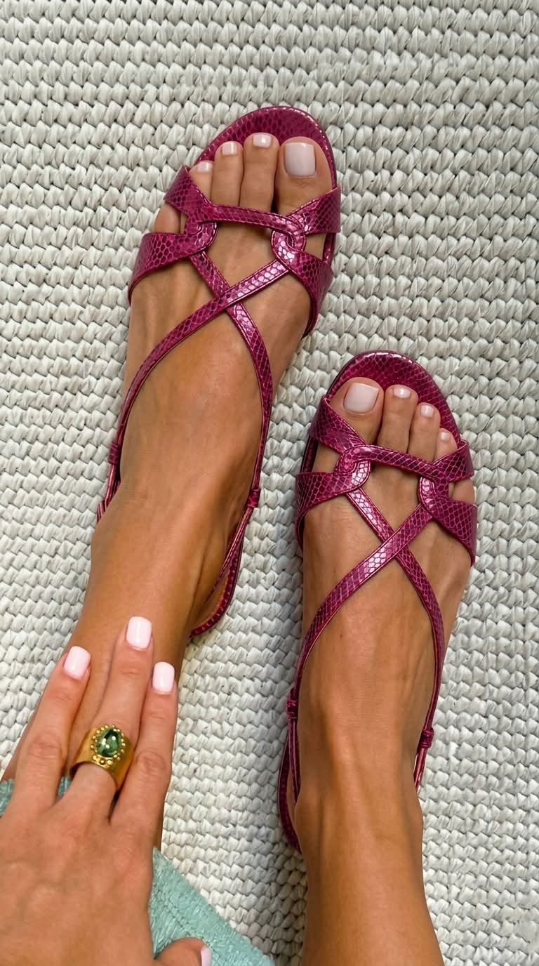 Bronze Snakeskin-Print Sandals with Open Toe and Back Strap