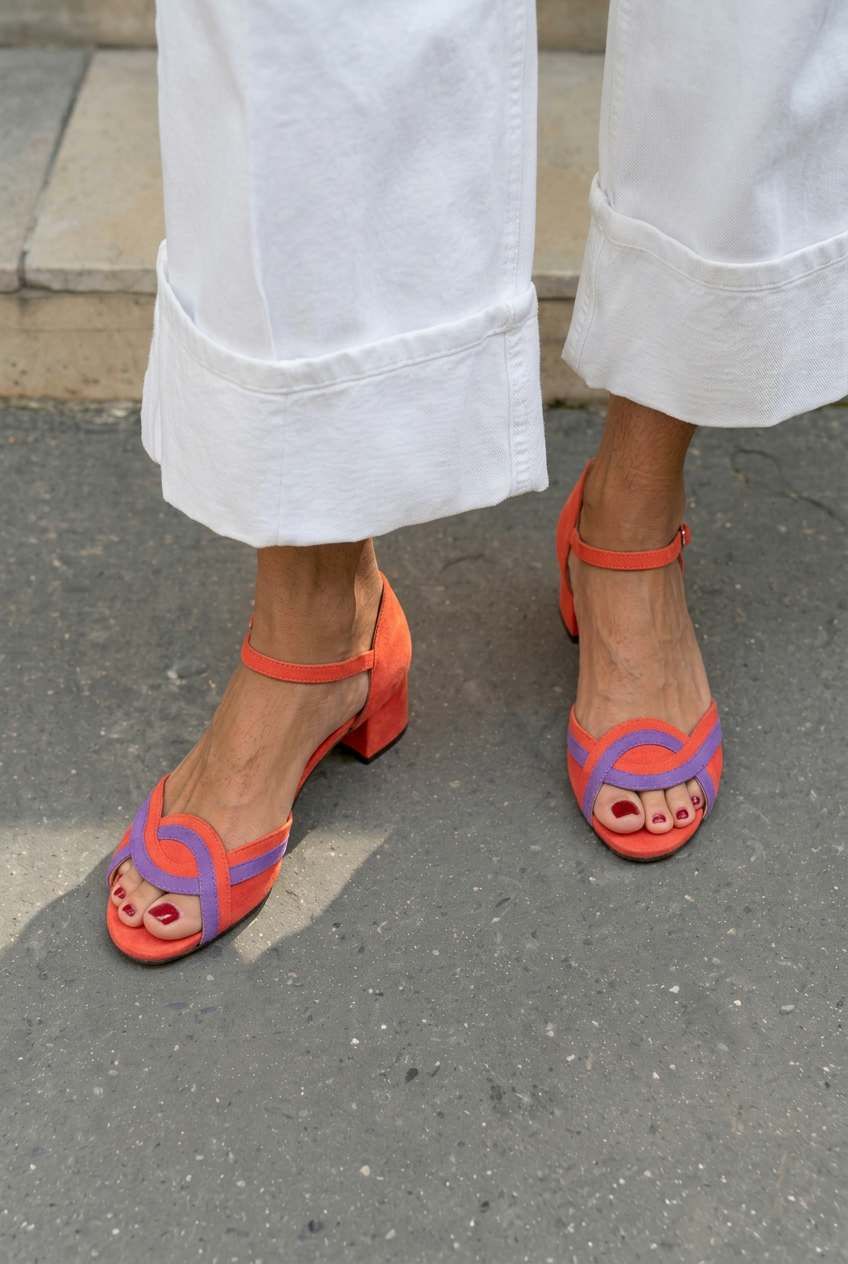 Suede Peep-Toe Block-Heel Sandals with Ankle Strap [Pre-Order]